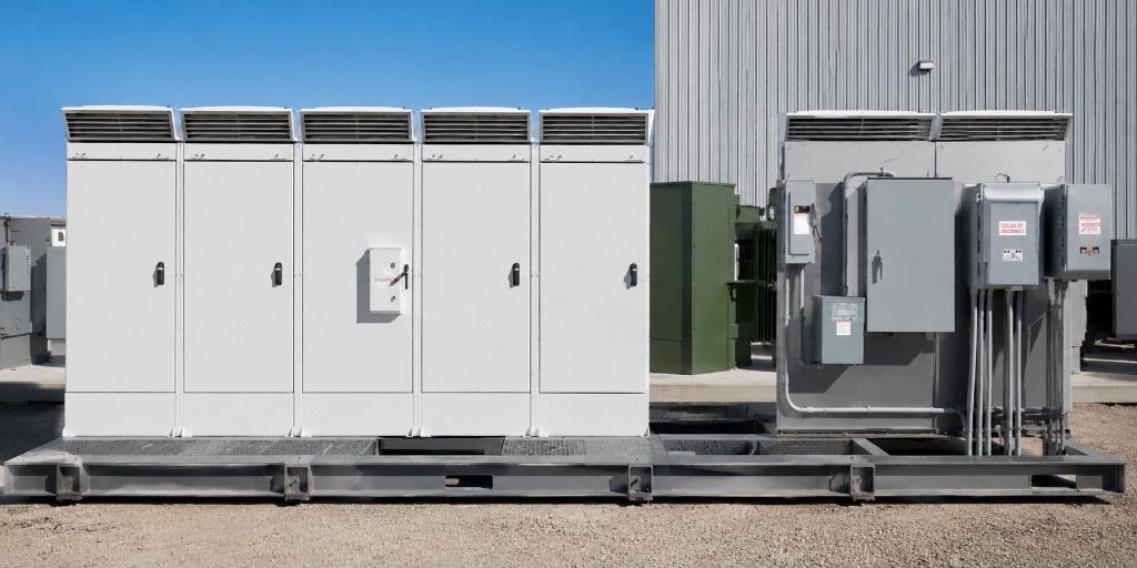 Integrated electrical cabinets mounted on an outdoor skid
